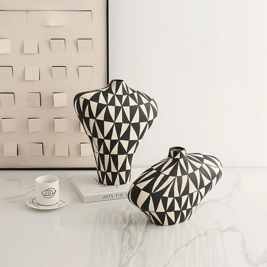 Janet Geometric Vase-Black;White-Unique Home Decor-Velvet&Vigor