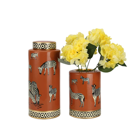 Zayda Decorative Jar-Geometric Print-Home Accessories-Velvet&Vigor