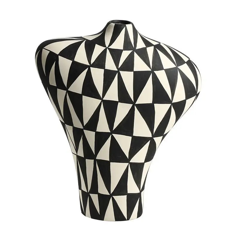 Janet Geometric Vase-Black;White-Unique Home Decor-Velvet&Vigor