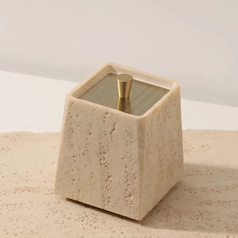 Marble Storage Box-Gold Lid-Modern Bathroom Storage-Velvet & Vigor