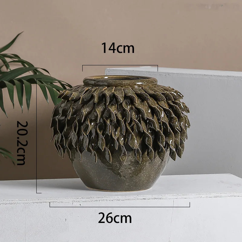 Green Ruffle Flower Vase-Media Wall Accessories-Unique Home Decor-Velvet & Vigor