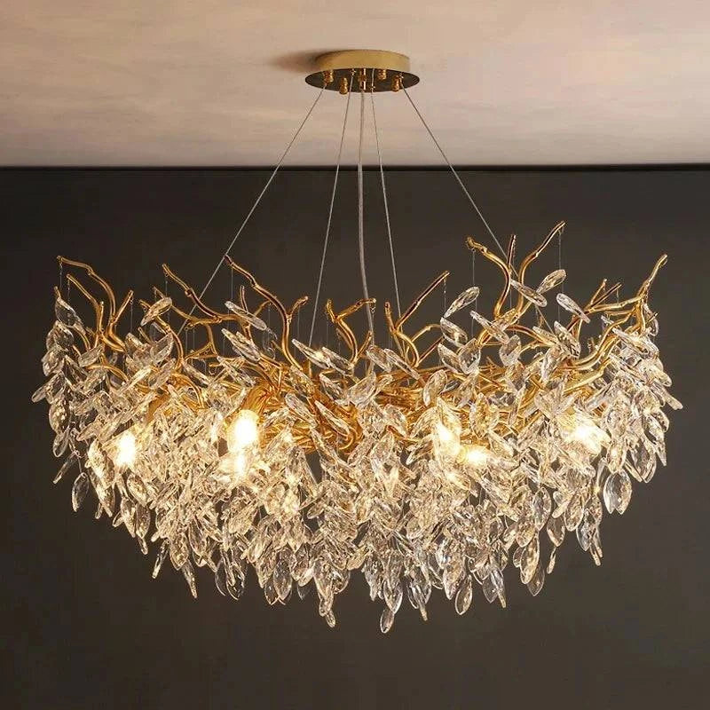 Luxury Gold Crystal LED Chandeliers | Living/Dining Room Lighting - Velvet&Vigor