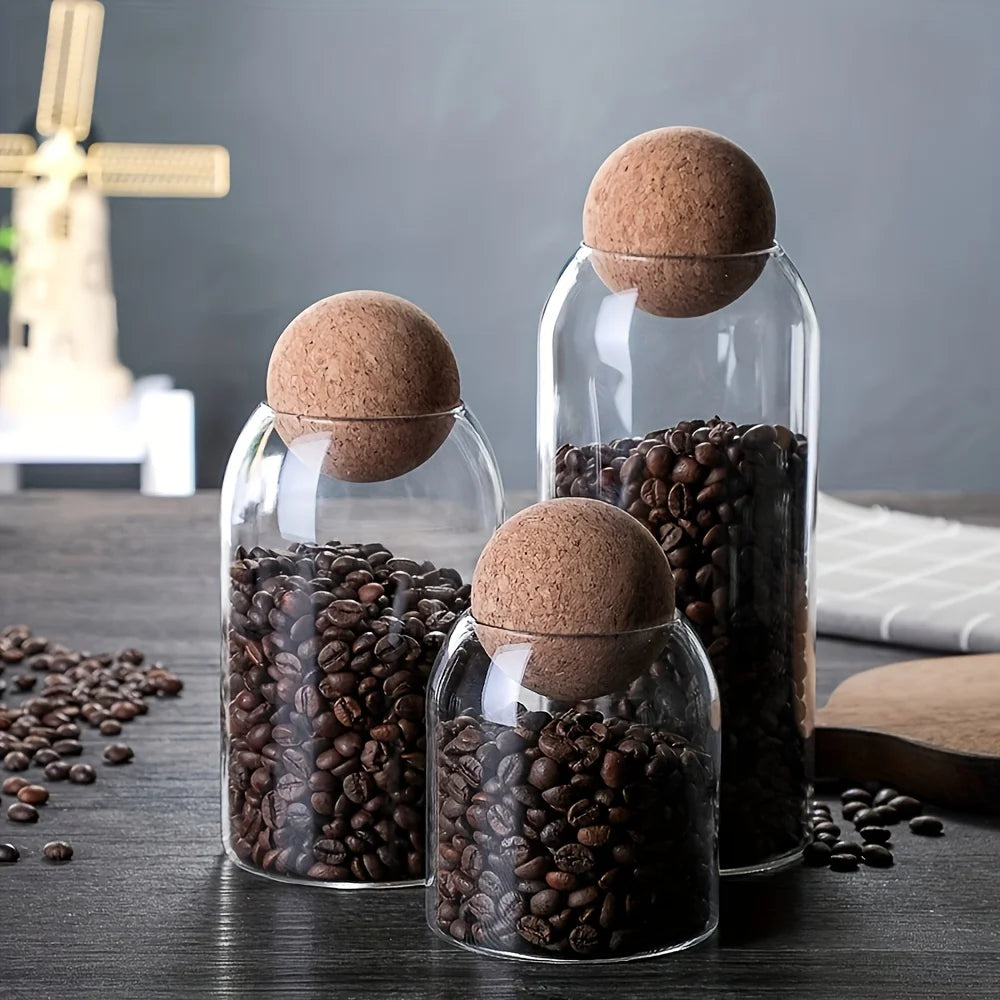 Glass Storage Jars Cork Lids-3pcs set-Unique Kitchen Storage-Velvet & Vigor
