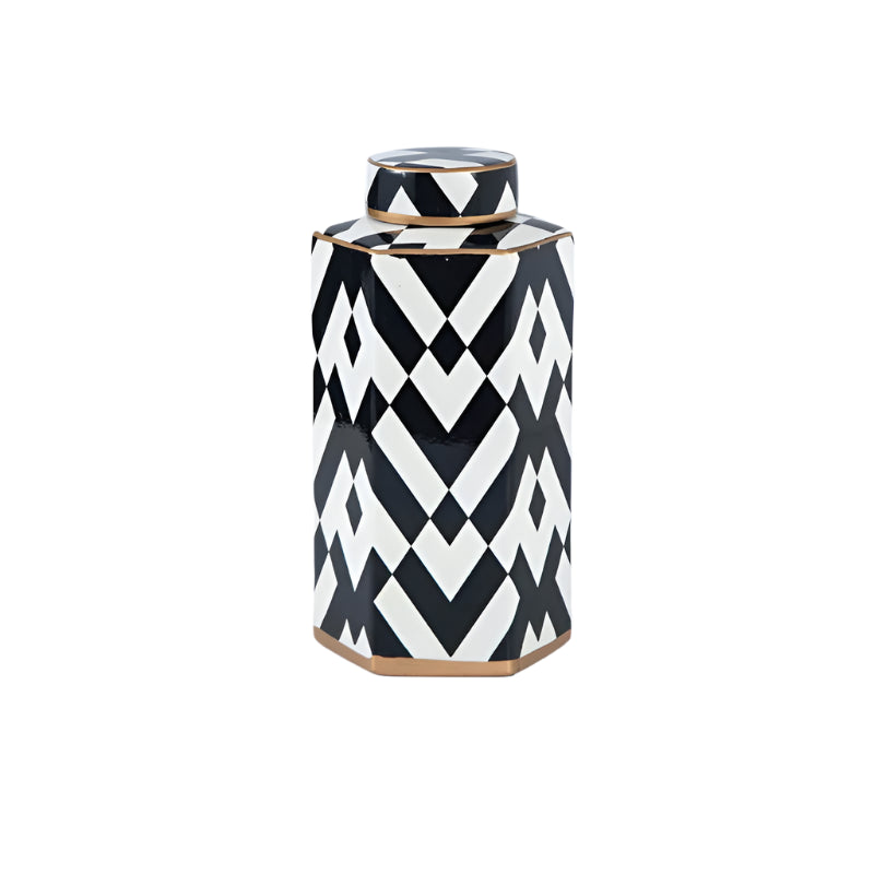 Victoria Decorative Ginger Jar-Geometric Print-Home Accessories-Velvet&vigor