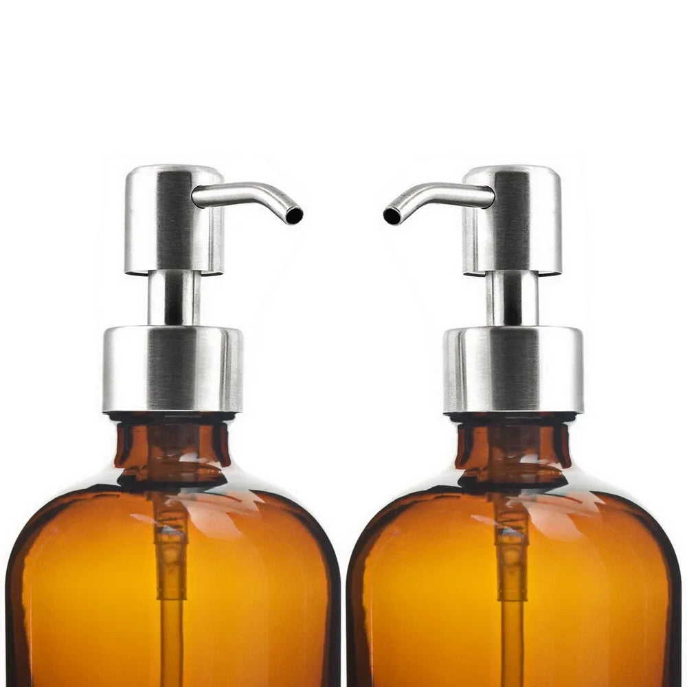 Amber Glass Soap Dispenser-Waterproof Labels-Kitchen Accessories-Set of 2-Velvet & Vigor