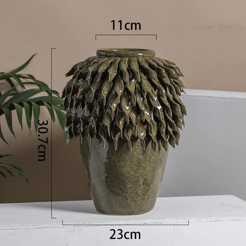 Green Ruffle Flower Vase-Media Wall Accessories-Unique Home Decor-Velvet & Vigor