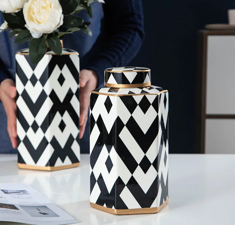 Victoria Decorative Ginger Jar-Geometric Print-Home Accessories-Velvet&vigor
