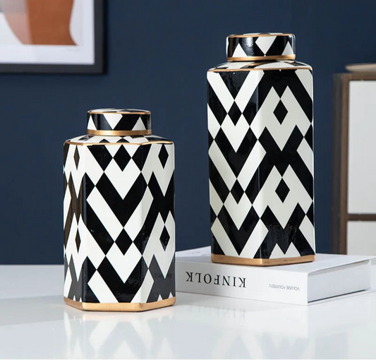 Victoria Decorative Ginger Jar-Geometric Print-Home Accessories-Velvet&vigor