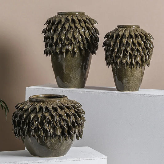 Green Ruffle Flower Vase-Media Wall Accessories-Unique Home Decor-Velvet & Vigor