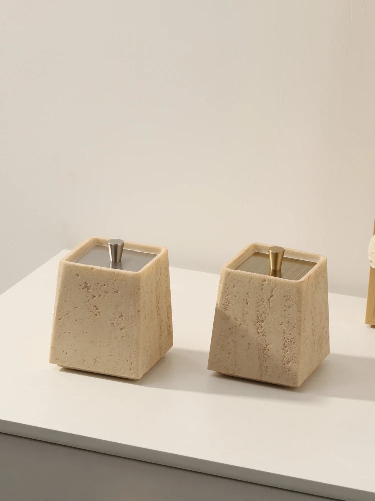 Marble Storage Box-Gold Lid-Modern Bathroom Storage-Velvet & Vigor