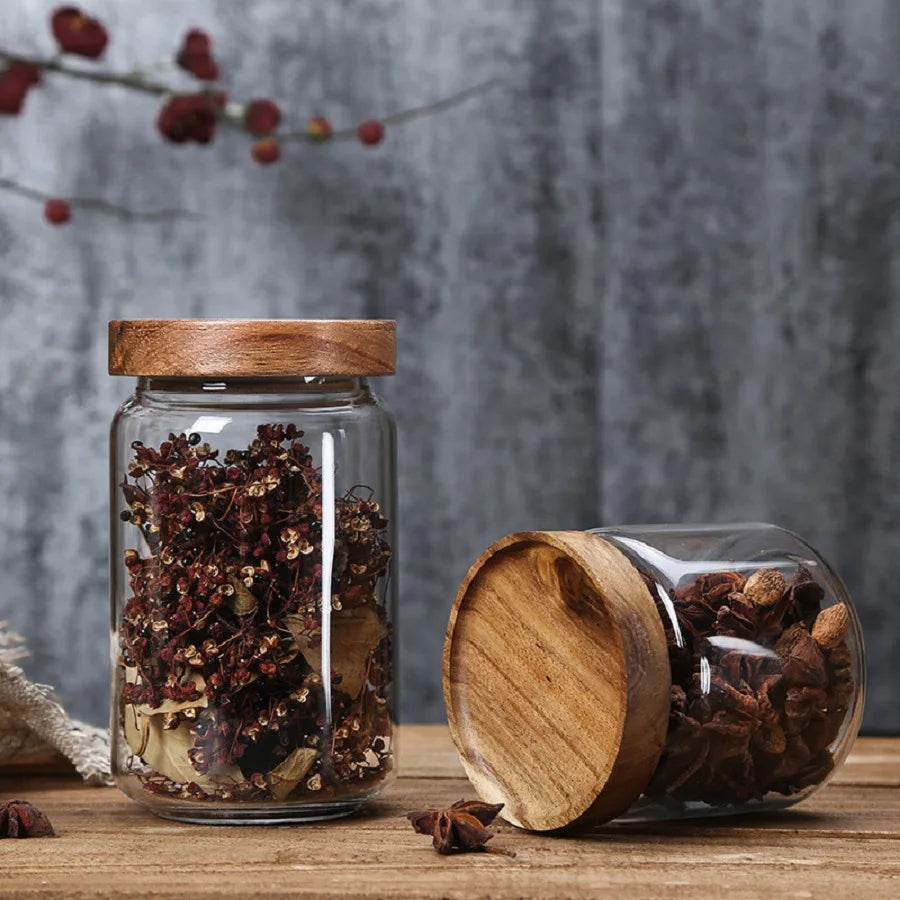Glass Jars with Wooden Lids-Kitchen Storage-Unique Kitchenware-Velvet & Vigor
