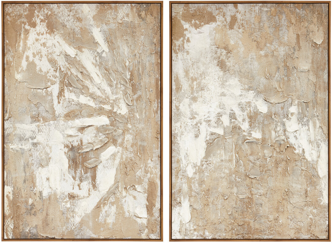 Pair of abstract art pieces with beige and brown tones-Framed Canvas-Velvet & Vigor