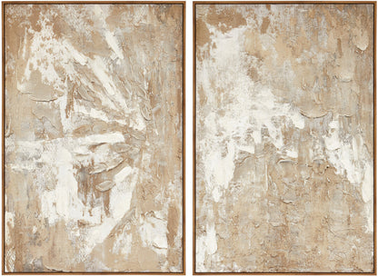 Pair of abstract art pieces with beige and brown tones-Framed Canvas-Velvet & Vigor