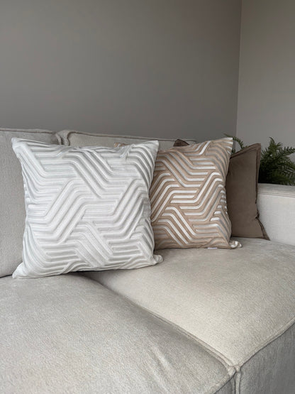 Handmade Luxury Cushion-45x45-White;Taupe-Unique Home Decor-Velvet & Vigor 