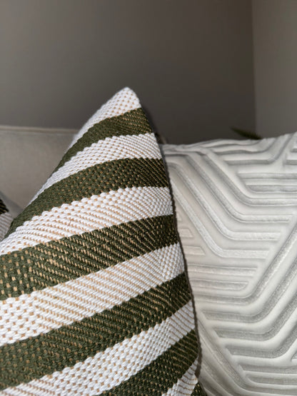 Green Striped Cushion-Luxury Handmade Cushion-Modern Home Decor-Velvet & Vigor