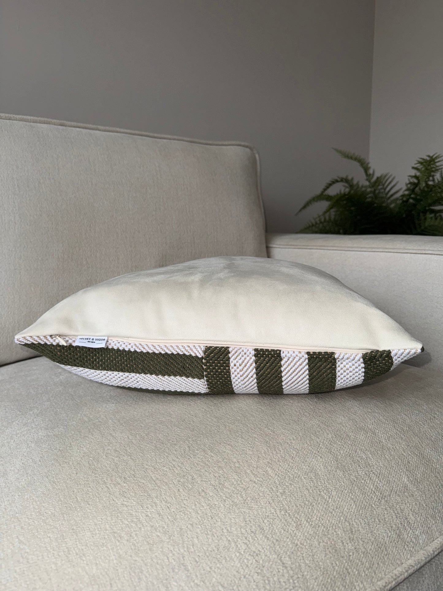 Green Striped Cushion-Luxury Handmade Cushion-Modern Home Decor-Velvet & Vigor