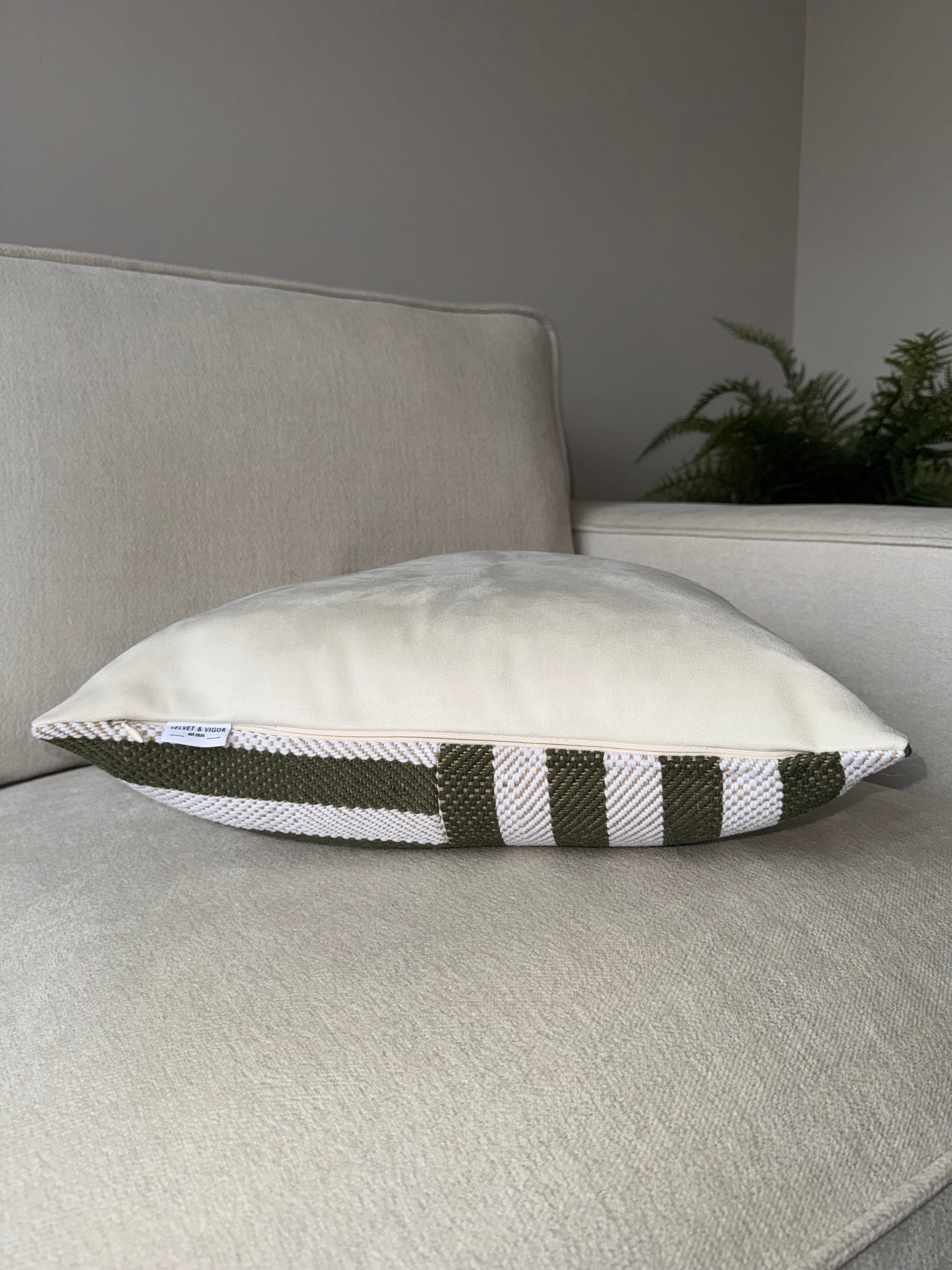 Green Striped Cushion-Luxury Handmade Cushion-Modern Home Decor-Velvet & Vigor