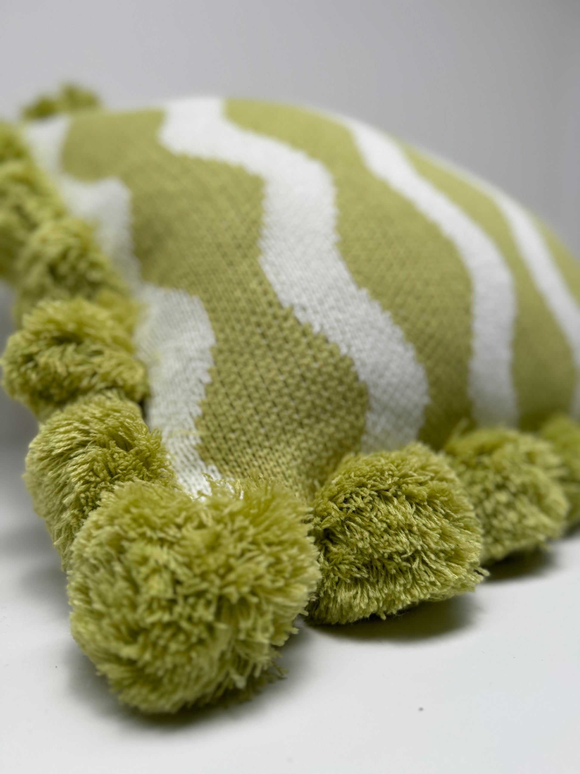 Green Pompom Cushion Cover- Velvet&Vigor 