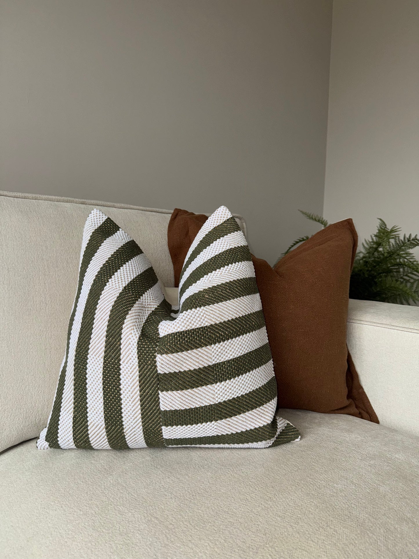 Green Striped Cushion-Luxury Handmade Cushion-Modern Home Decor-Velvet & Vigor