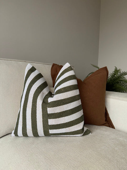Green Striped Cushion-Luxury Handmade Cushion-Modern Home Decor-Velvet & Vigor
