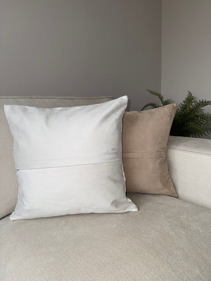 Handmade Luxury Cushion-45x45-White;Taupe-Unique Home Decor-Velvet & Vigor 