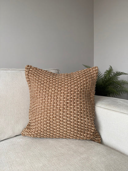 Handwoven Cushion-Brown;Beige-Earth Tones-Luxury Soft Furnishings-50x50cm-Velvet & Vigor