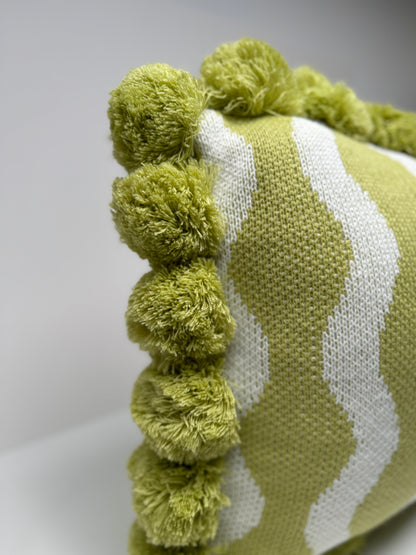 Green Pompom Cushion Cover- Velvet&Vigor 