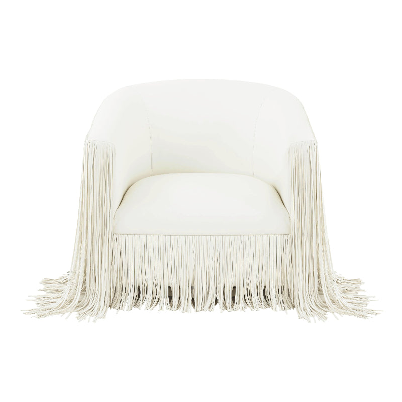 Fringed Swivel Chair-White-TOV Furniture-Velvet&Vigor