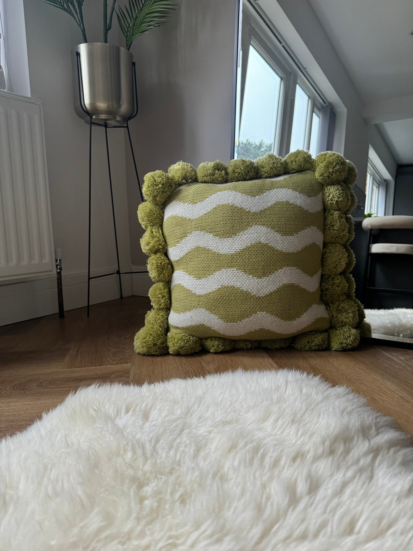 Green Pompom Cushion Cover- Velvet&Vigor 