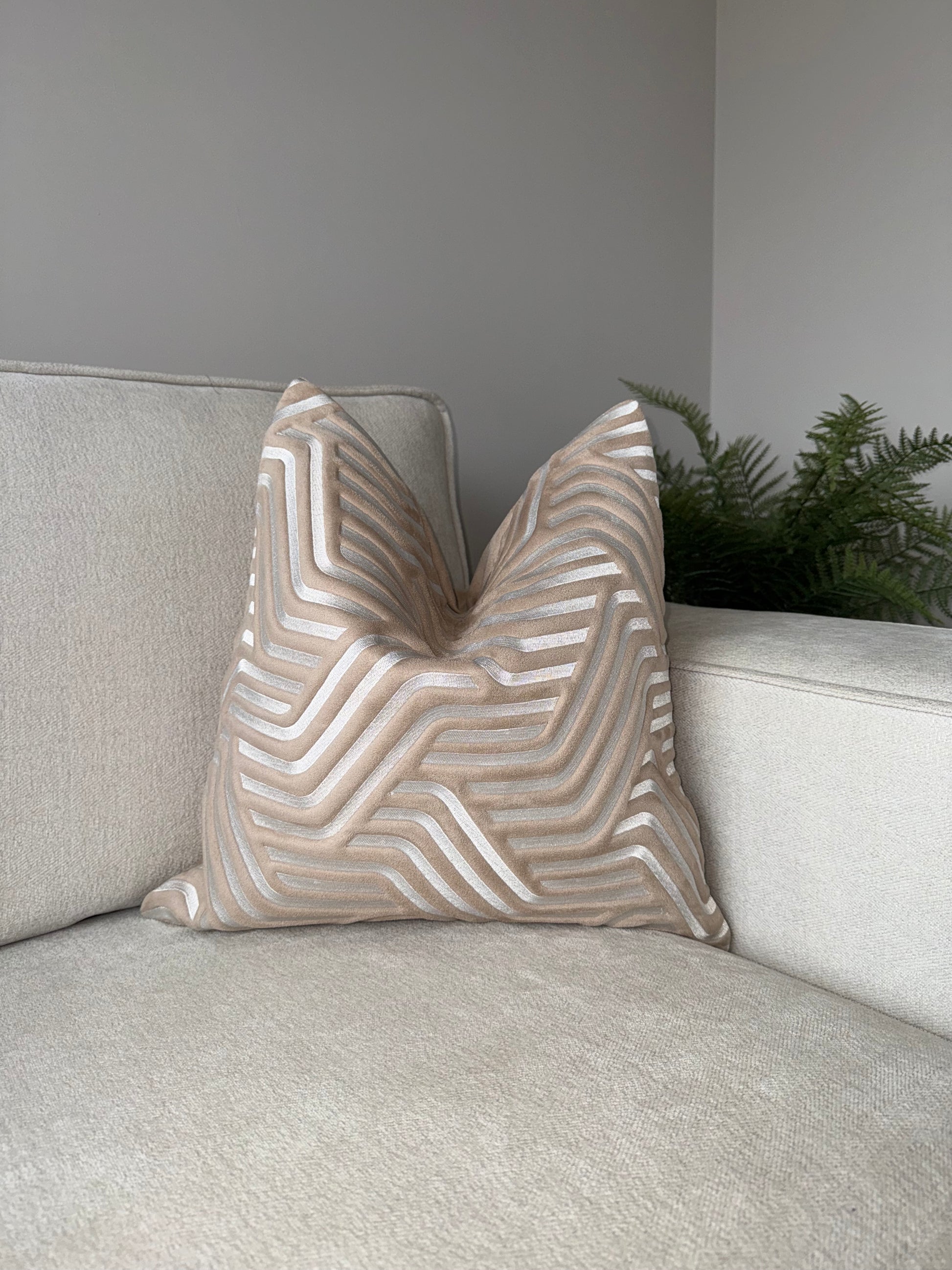 Handmade Luxury Cushion-45x45-White;Taupe-Unique Home Decor-Velvet & Vigor 
