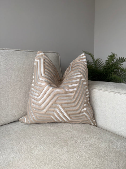 Handmade Luxury Cushion-45x45-White;Taupe-Unique Home Decor-Velvet & Vigor 