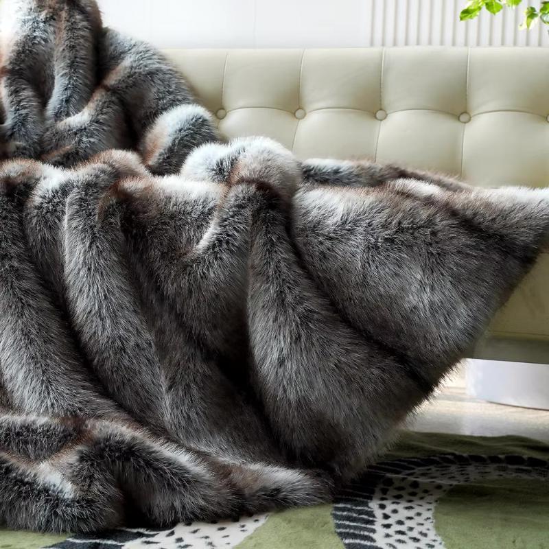 Grey Faux Fur Throw 200x190-Velvet&Vigor