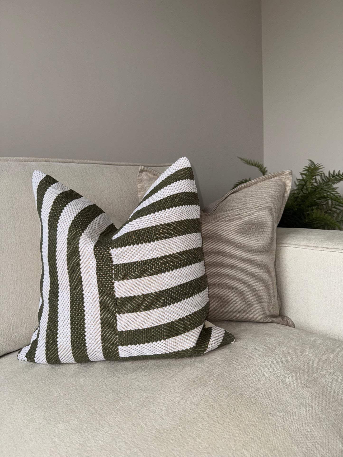 Green Striped Cushion-Luxury Handmade Cushion-Modern Home Decor-Velvet & Vigor