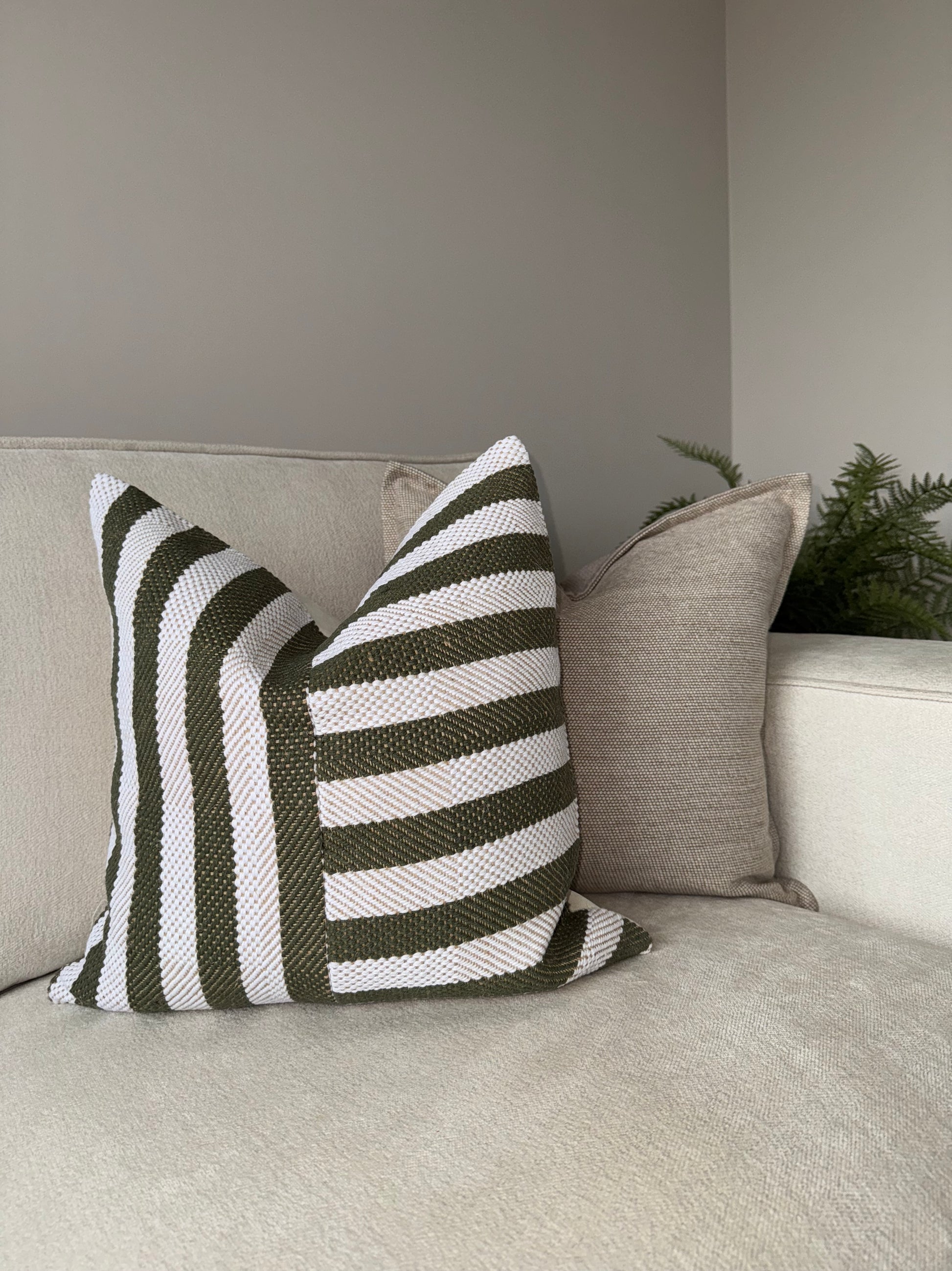 Green Striped Cushion-Luxury Handmade Cushion-Modern Home Decor-Velvet & Vigor