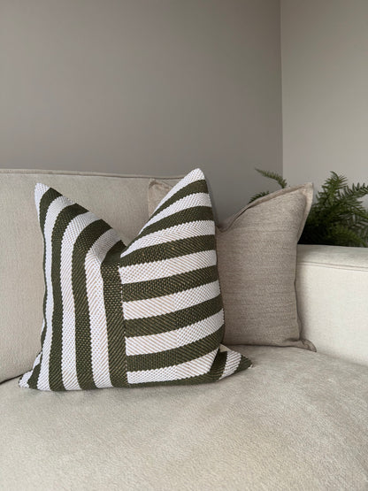 Green Striped Cushion-Luxury Handmade Cushion-Modern Home Decor-Velvet & Vigor