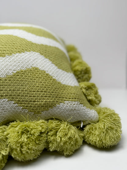 Green Pompom Cushion Cover- Velvet&Vigor 