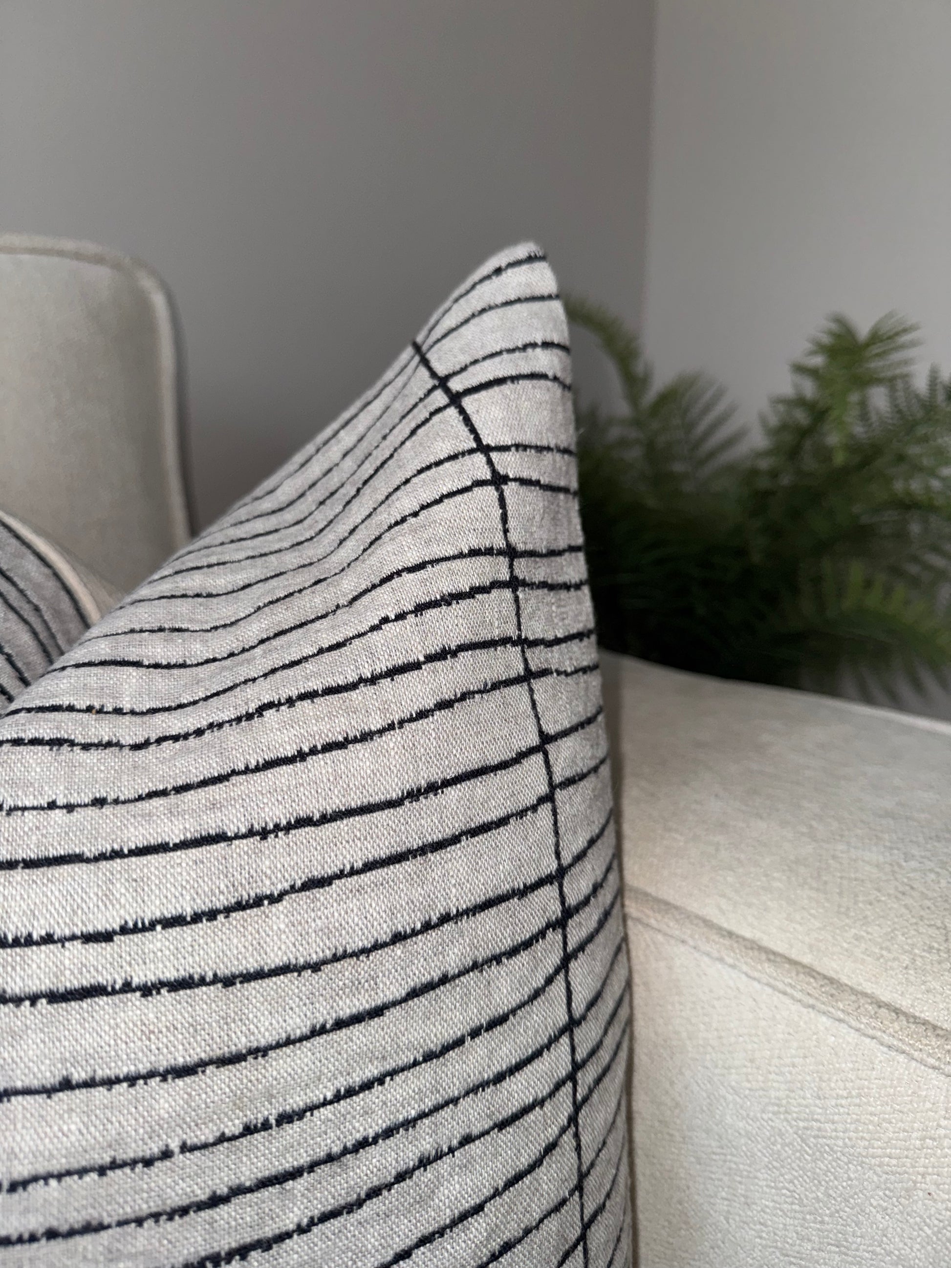 Striped Cushion-Luxury Soft Furnishings-Luxury Home Decor-Black;Grey;Cream-45x45cm-Velvet & Vigor
