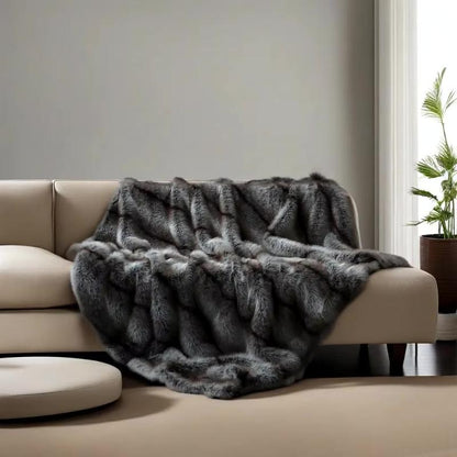 Grey Faux Fur Throw 200x190-Velvet&Vigor