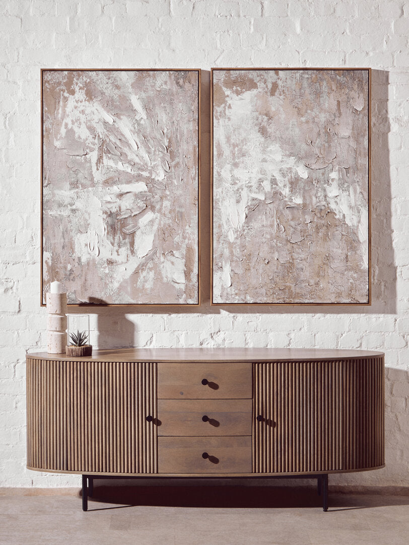 Pair of abstract art pieces with beige and brown tones-Framed Canvas-Velvet & Vigor