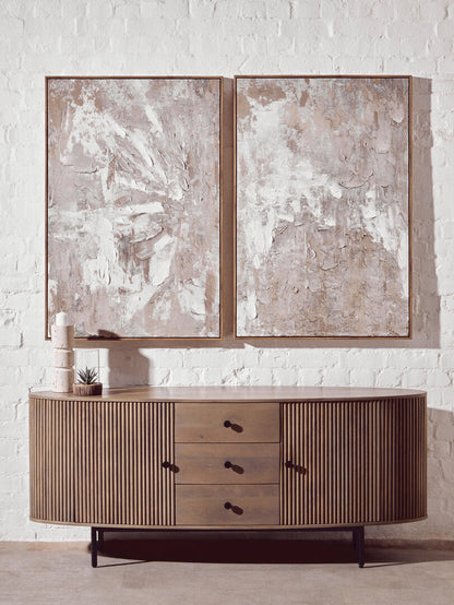 Pair of abstract art pieces with beige and brown tones-Framed Canvas-Velvet & Vigor