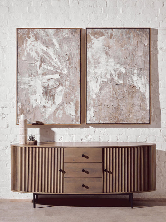 Pair of abstract art pieces with beige and brown tones-Framed Canvas-Velvet & Vigor