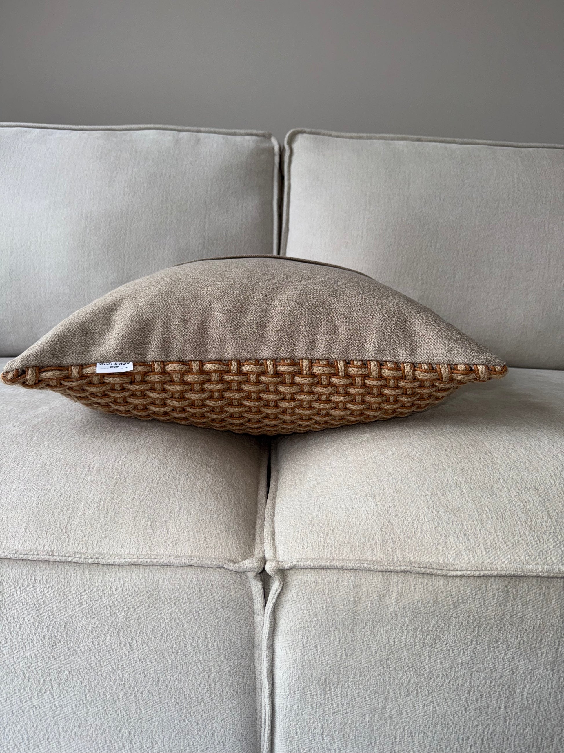 Handwoven Cushion-Brown;Beige-Earth Tones-Luxury Soft Furnishings-50x50cm-Velvet & Vigor