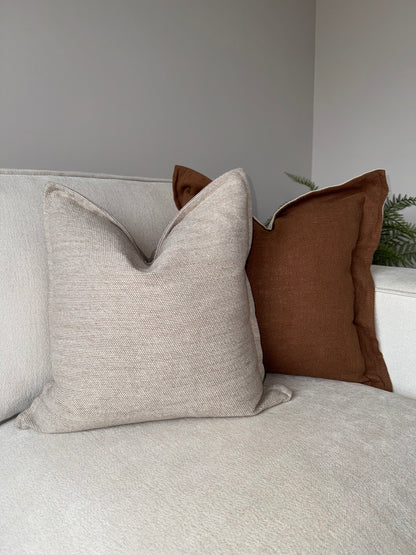 Scalloped Cushion Cover-Brown;Cream-45x45cm-Linen-Luxury Soft Furnishings-Velvet & Vigor 