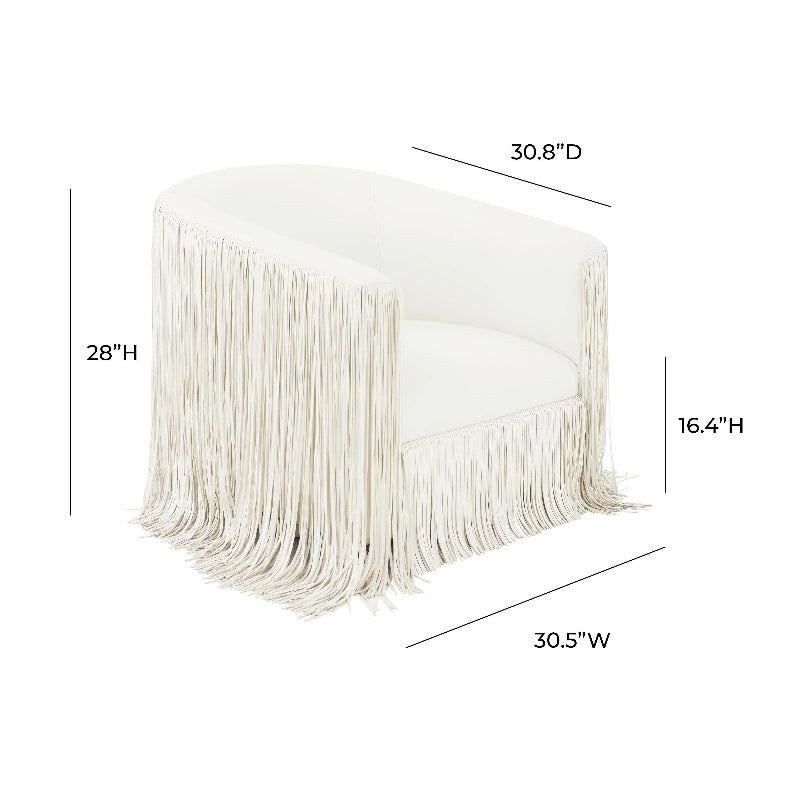 Fringed Swivel Chair-White-TOV Furniture-Velvet&Vigor