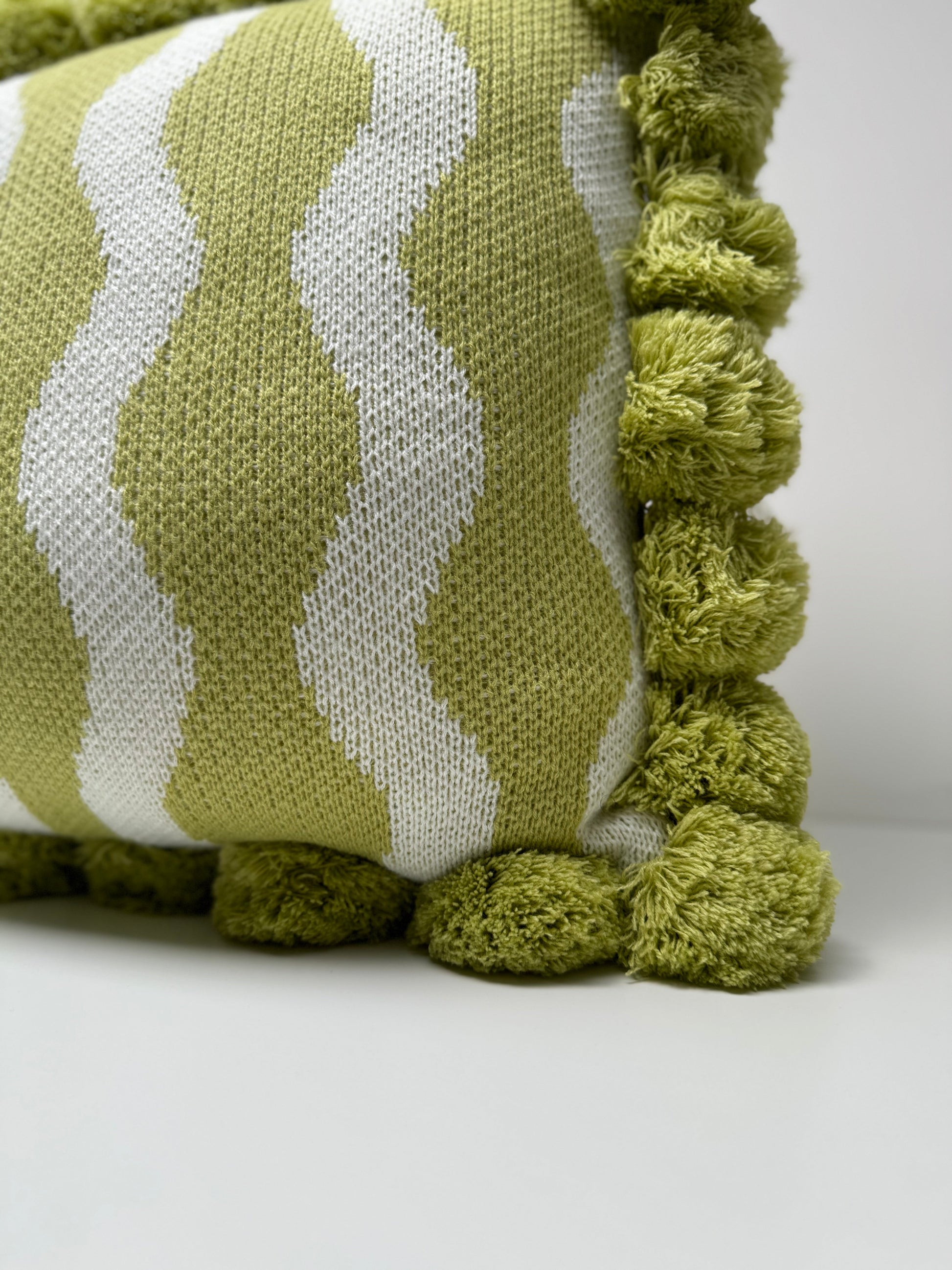 Green Pompom Cushion Cover- Velvet&Vigor 