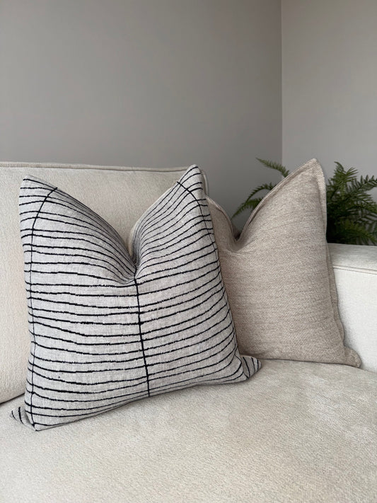 Striped Cushion-Luxury Soft Furnishings-Luxury Home Decor-Black;Grey;Cream-45x45cm-Velvet & Vigor