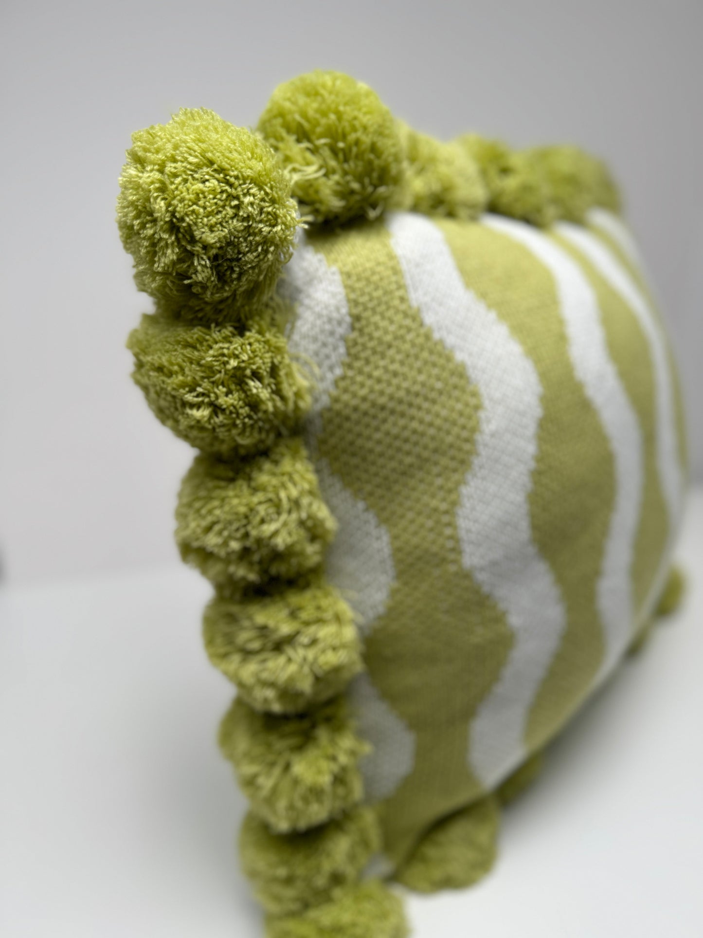 Green Pompom Cushion Cover- Velvet&Vigor 