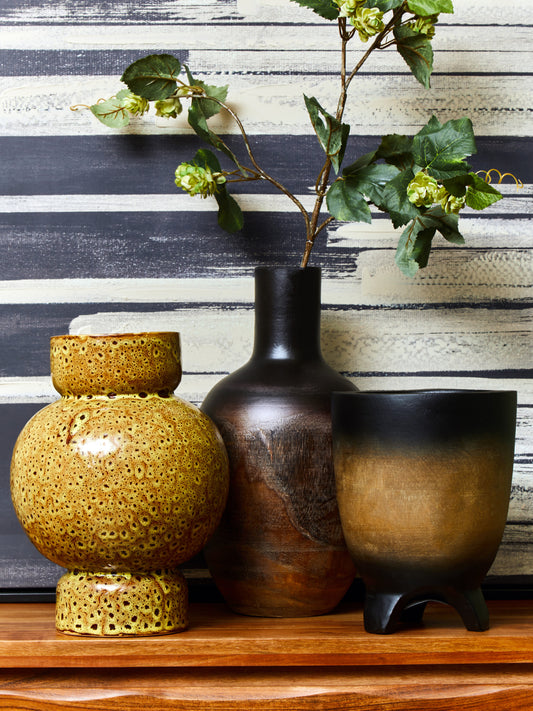 Velvet & Vigor Ceramic Vase-Brown;Ochre-Unique Home Decor 