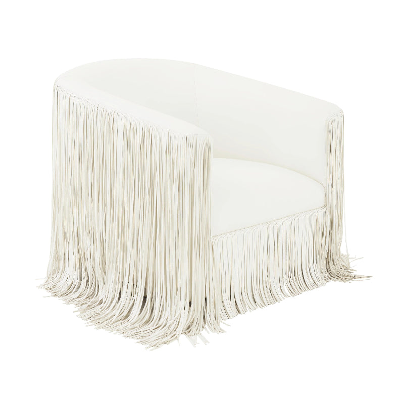 Fringed Swivel Chair-White-TOV Furniture-Velvet&Vigor