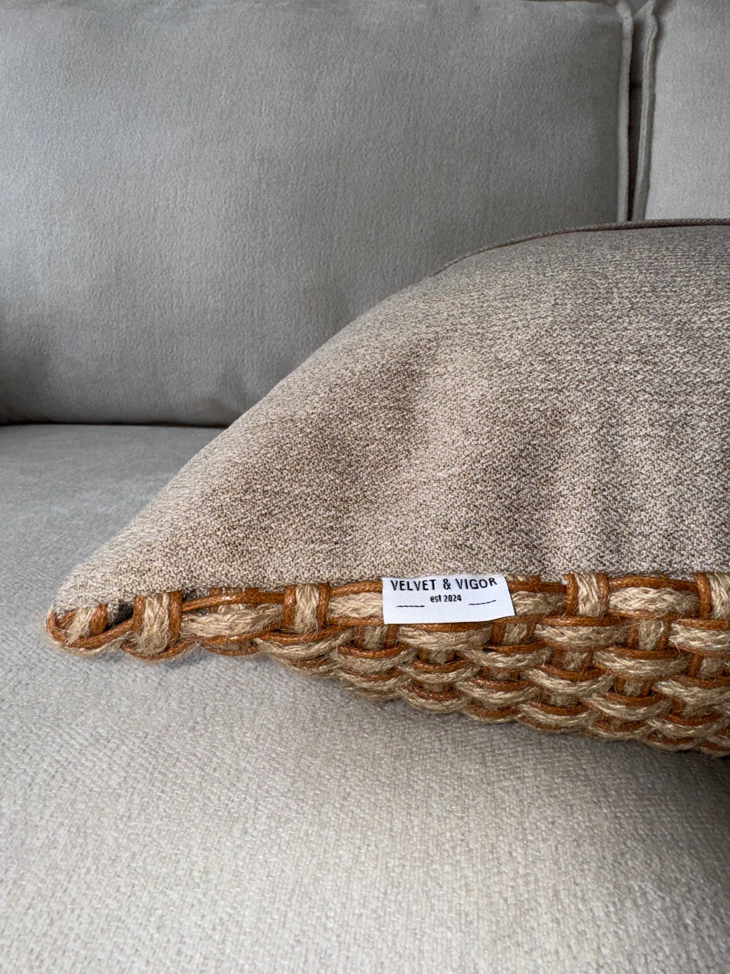 Handwoven Cushion-Brown;Beige-Earth Tones-Luxury Soft Furnishings-50x50cm-Velvet & Vigor